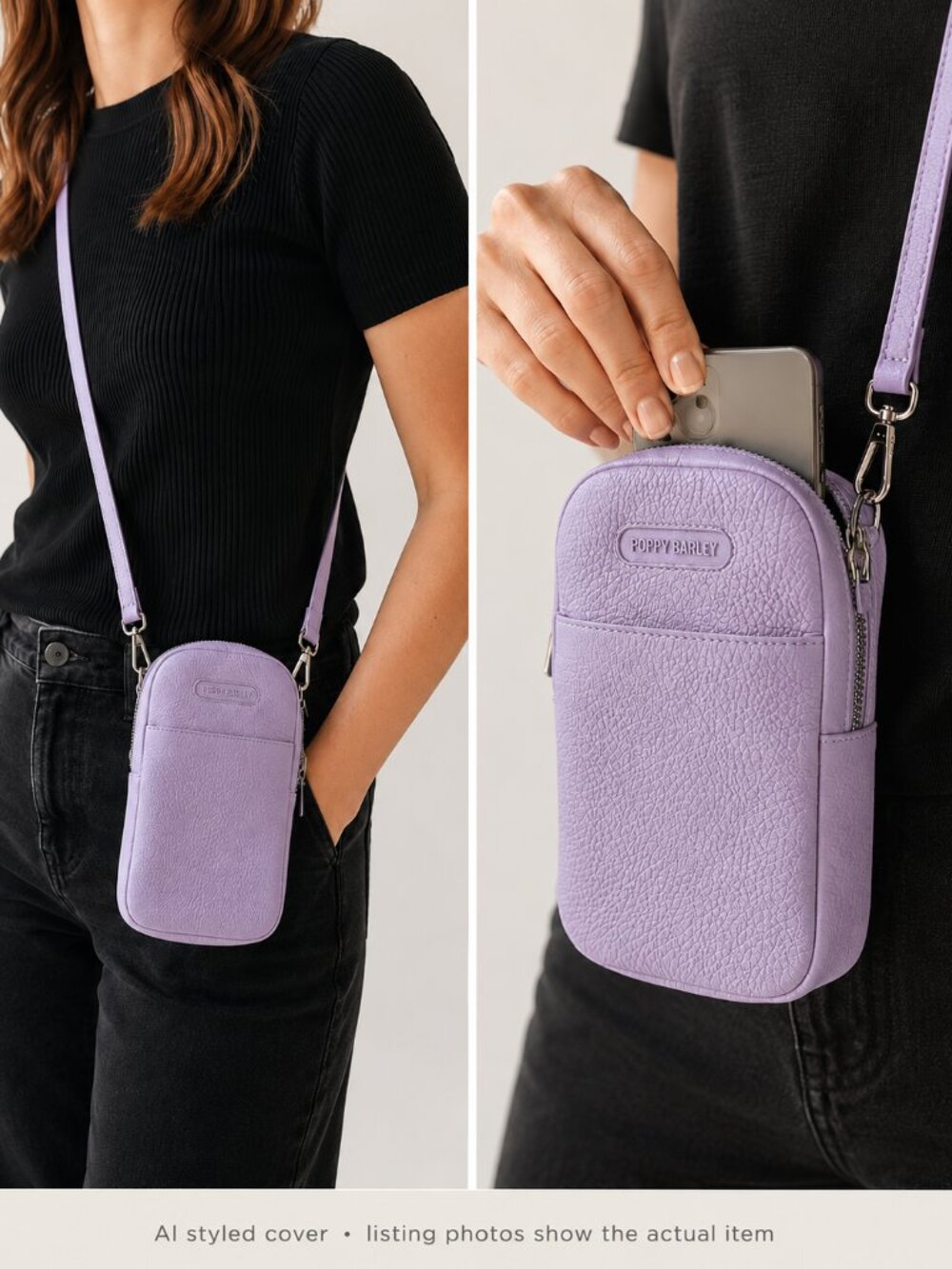 Poppy Barley The Phone Bag Lilac Leather Crossbody Purse
